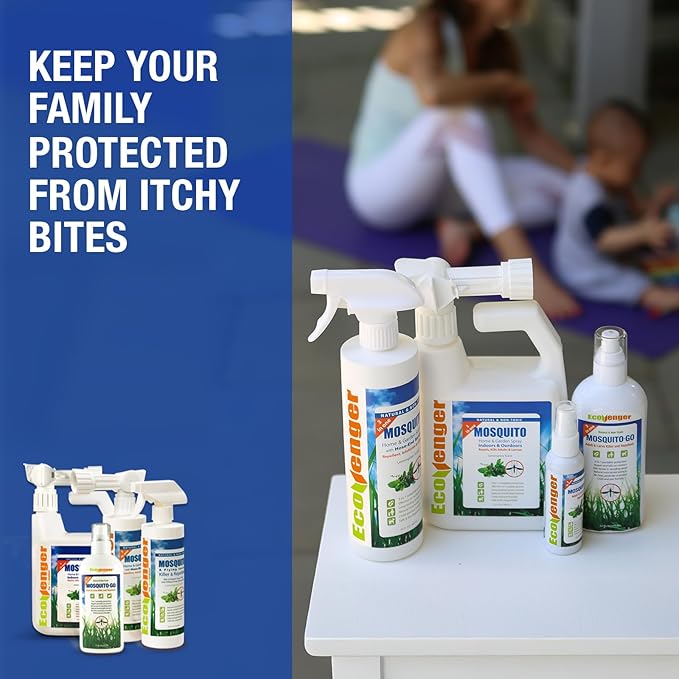 EcoVenger by EcoRaider Mosquito Control Triple-Action Hose-end Spray 32 oz, Kills Aphids, Gnats, Ticks, Kills All Stages + Larvae Control + Lasting Repellency, Citrus Scent, Non-Toxic Child-&-Pet-Safe