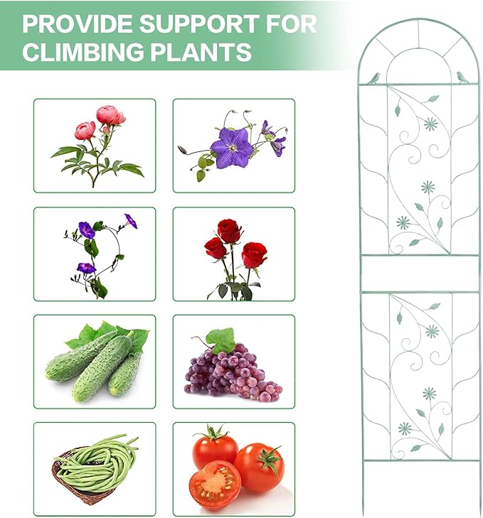 Sungmor Large Metal Garden Trellises for Climbing Plants - 82.5 Inch Tall & 2PC Green Pack - Beautiful Retro Style Metal Fence Trellis - Gardening Vines Plant Support for Flower Rose Climbing