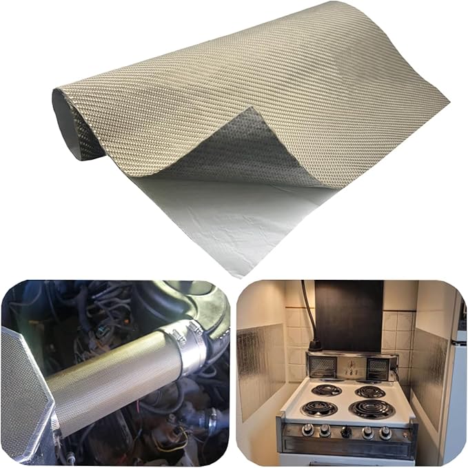 Titanium Thermal Barrier Adhesive Backed Heat Blanket Heat Shield Mat 12'' X 24'' for wall behind grill, fireplace kitchen cabinet 2500 Degrees Fire Pit Mat Fireproof Grill Pad