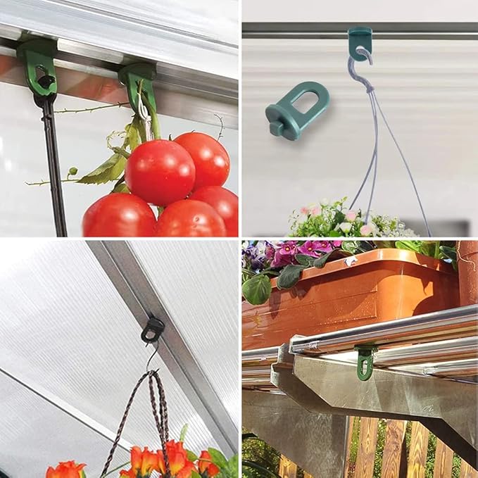 ELANE 30 Pcs Greenhouse Hooks and Twist Clips, Plastic Fixing Clips for Outdoor Garden Hanging Plants. (Green)