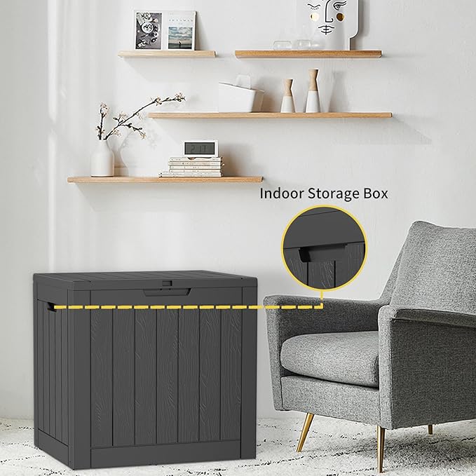 ROJIK Outdoor Storage Housing Deck Box - Waterproof Patio Furniture, Garden Tools, Cushions, Pool Accessories Storage Bench with Lockable Lid and Side Handles (Black, 30 Gal)