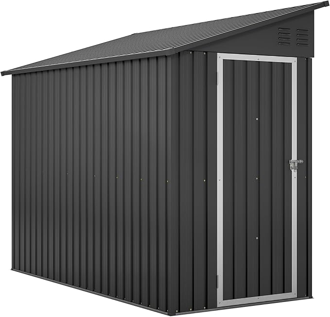 4×8 FT Outdoor Metal Storage Shed,Heavy-Duty Lean to Storage Shed with Floor Base,Garden Tool Metal Storage House W/Lockable Door and 2 Air Vents,Weather Resistant,for Backyard,Patio,Lawn,Black