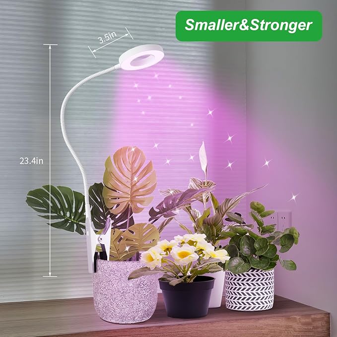 White LED Halo Ring Pot Clip Plant Grow Light for Indoor Small Plants, Red+Blue+Yellow Full Spectrum Grow Lamp with 360°Gooseneck, 3/9/12H Timer & 10 Dimmable Levels, Adapters, Angel Ring 2 Pack