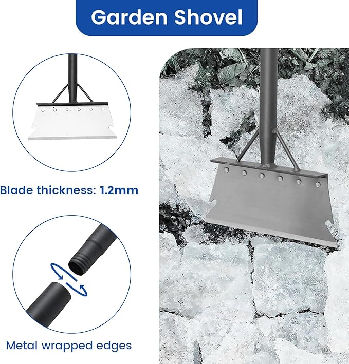 Garden Cleaning Shovel, Floor Scraper, Ice Scraper, 59 Inch Adjustable Heavy Duty Snow Scraper Long Handle, Garden Flat Shovel for Lawn Edging Weeding Digging Snow Removal and Ice Scraping, Sliver