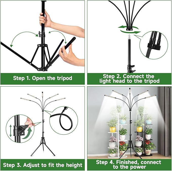 Garpsen Grow Lights for Indoor Plants, 5 Heads Full Spectrum Grow Light with Adjustable Tripod Stand, 100PCS LEDs Plant Light for Indoor Plants with 6/12/16H Timer and 3 Light Modes