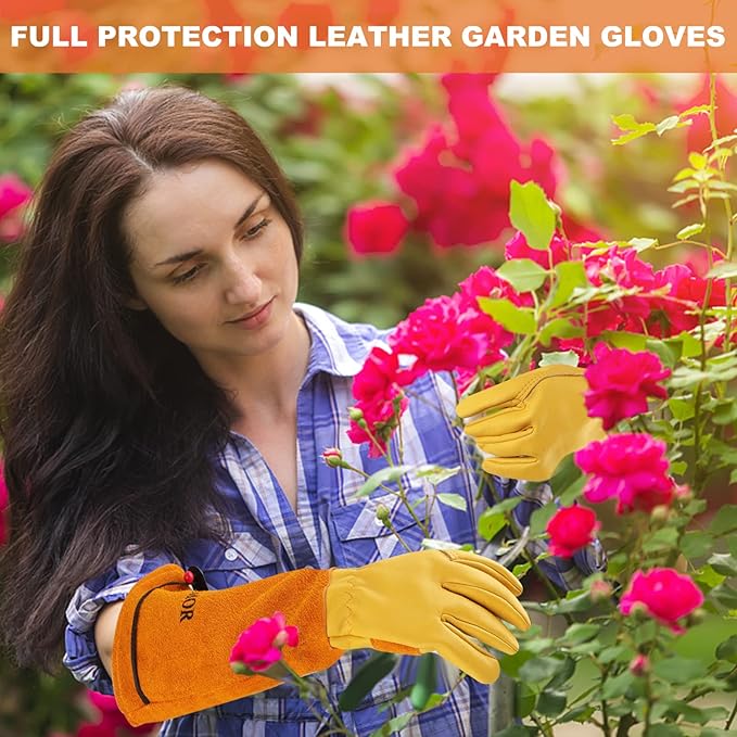 Long Gardening-Gloves Women/Men-Thorn proof Rose Pruning Heavy Duty Gauntlet-L