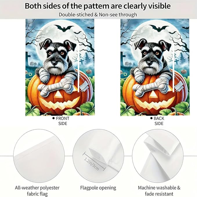 Winter Halloween Witch Dog Garden Flag 12x18 Inch Double Sided Polyester Yard Flag
