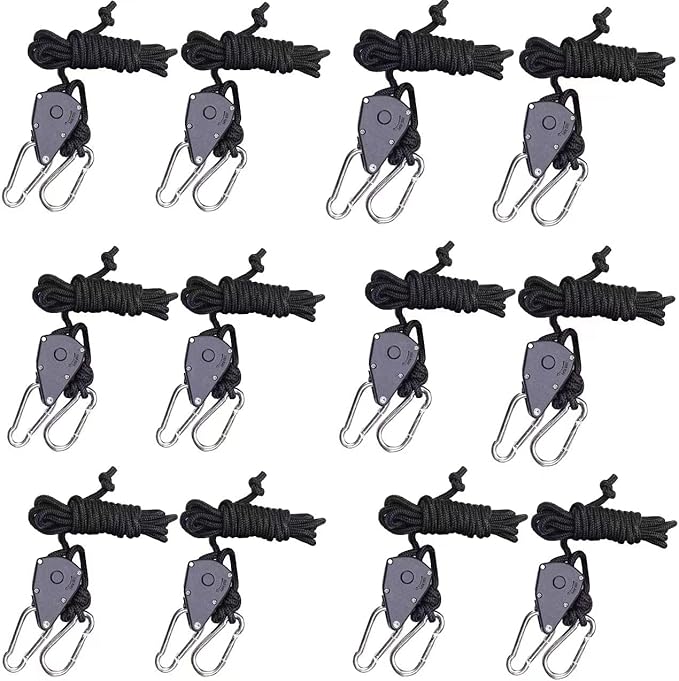 6 Pair of 1/8 inch Adjustable Rope Hanger Heavy Duty for Grow Light Rope Hangers Loose-Proof Design Light Fixture Hangers (12Pcs)