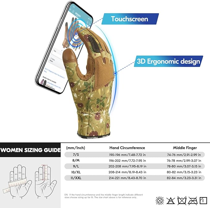 Vgo... 1Pair Gardening Gloves for Women, Goatskin leather Thorn Proof Working Gloves for Weeding, Digging, Raking, Pruning and Planting,Touchscreen (L,Light Green,GA7471)