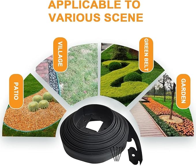 Garden Edging Border,33ft Landscape Edging Borders Garden Border Edging【4INCH Hight】 Paver Edging Include 30 Stakes,Lawn Edging Border for Yard, Lawn, Gardens(Black)