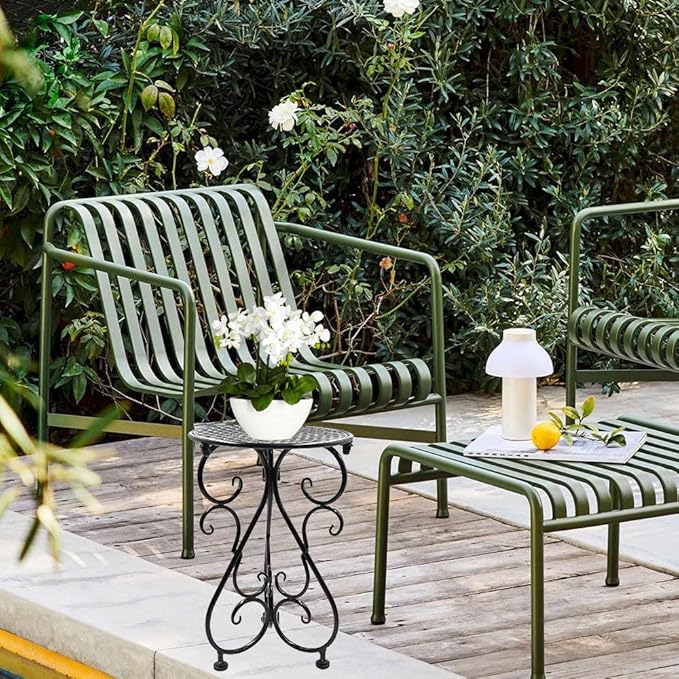 Metal Plant Stand, Heavy Duty Flower Pot Stand 17" Tall, Single Planter Holder for Indoor, Outdoor, Garden, Patio, Porch, Balcony, Home Decor, Black(1 Pack)