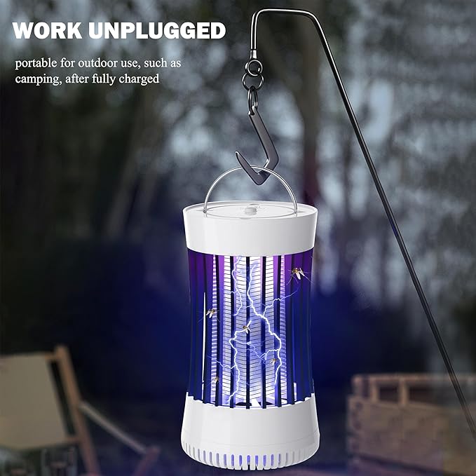 2-in-1 Indoor Electric Bug Zapper with Fan, Chargeable 1500V High Voltage Mosquitoes Killer with Hanger, Small Fly Insects Lamp Trap Catching Moth Gnat Fruit Flies, White