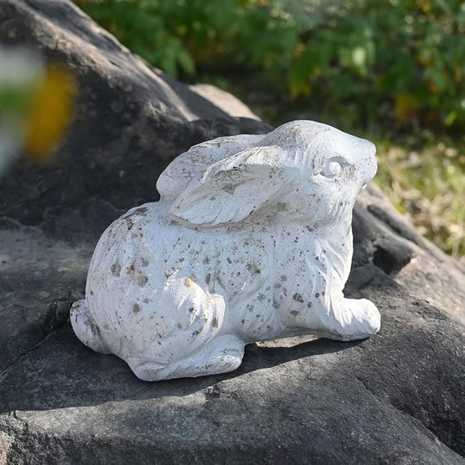 Garden Rabbit Statue Cement Bunny Decor Easter Bunny Figurines for Home Outdoor Garden Statues Cement Sculpture for Yard Patio Lawn Ornament, White