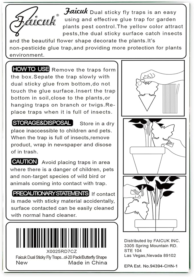 Faicuk Dual-Sided Yellow Sticky Fly Traps for Plant (20 Pack Butterfly)