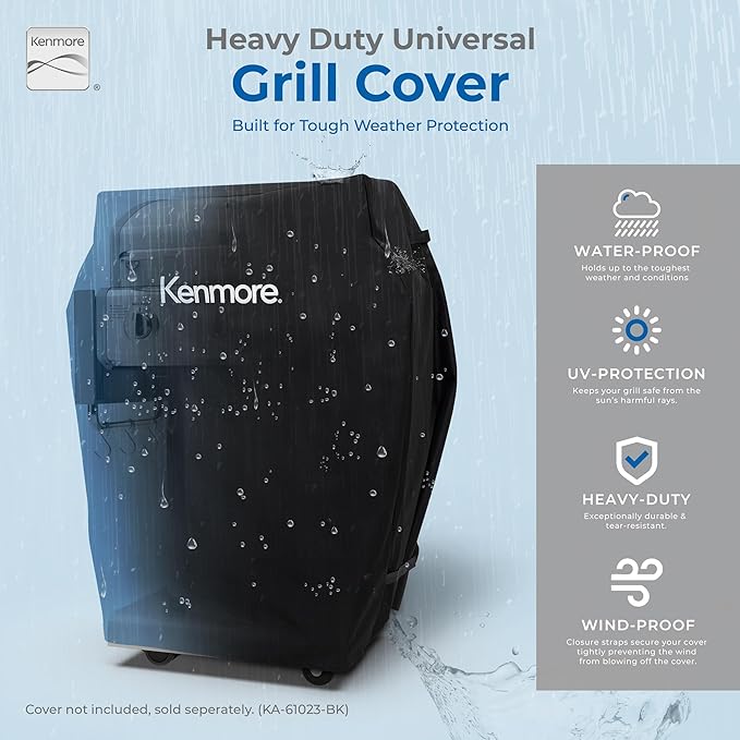 Kenmore 3-Burner Outdoor BBQ Grill | Liquid Propane Barbecue Gas Grill with Folding Sides, PG-A4030400LD-PE, Pedestal Grill with Wheels, 30000 BTU, Pearl White