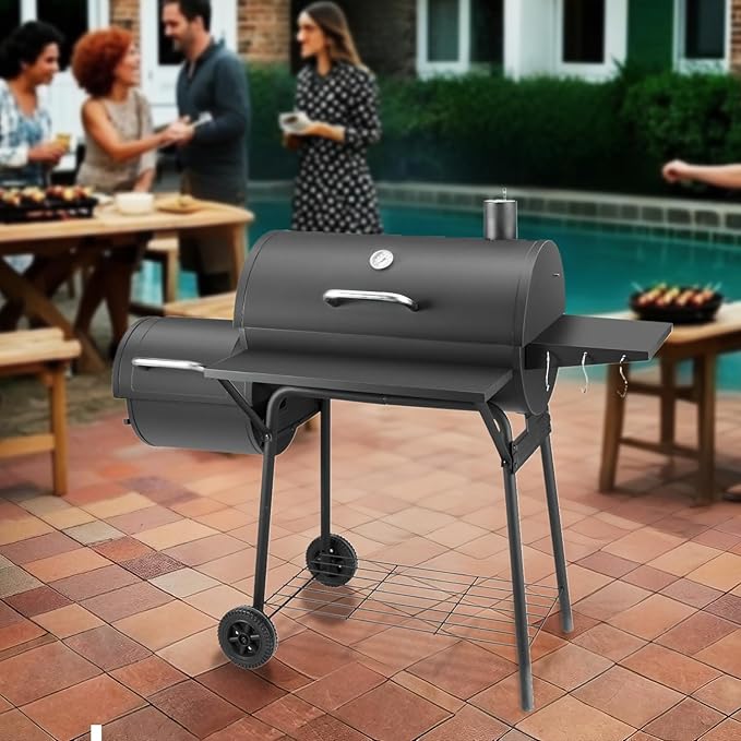 Charcoal Grill with Offset Smoker,BBQ Grills with Side Table,Outdoor Cooking with 714 Square Inches,Backyard Camping Picnics, Patio and Parties, Black by DNKMOR