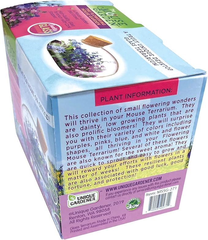 Mini Office Flower Glass Terrarium Starter Kit with Complete Supplies - The Flowering Mouse Tiny Garden - Easy to Maintain IndoorPlants - Perfect for The Office Or Home Tabletop