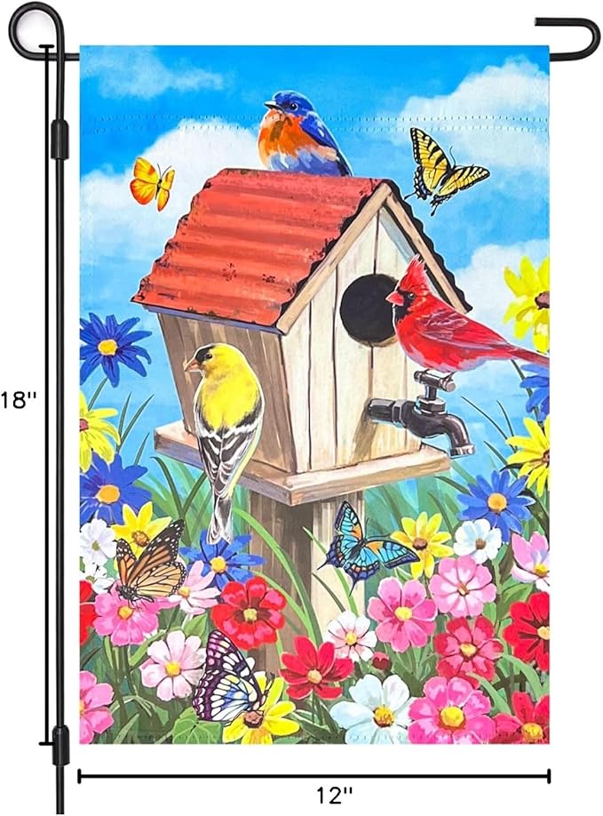 Bird Spring Summer Garden Flag,Blackout 12x18 Double Sided, Small Floral Red Cardinal Birdhouse Garden Yard Flags Outside, Outdoor Home Patio Yard Flag Farmhouse Decorations