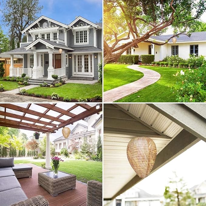 4 Pack Paper Fake Wasp Nest Decoy Hanging, Fake Hornet Nest Decoy Carpenter Bee Deterrent, Wasps Trap Wasp Deterrent Outdoor Yellow Jacket Carpenter Bee Traps for Outsides Garden Patio