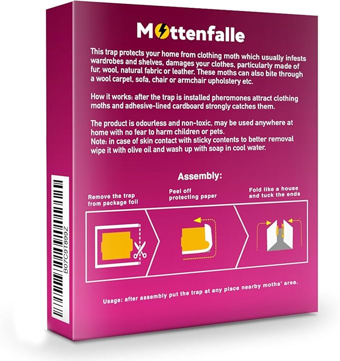 Mottenfalle Clothes Moth Traps 6-Pack - Prime Safe Non-Toxic Eco-Friendly Moth Traps with Pheromones Sticky Adhesive Tool for Wool Closet Carpet (Table-Top)