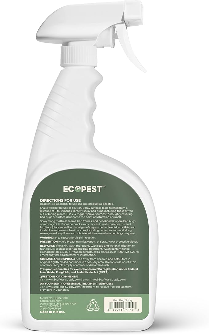 Bed Bug Spray – Natural, Plant-Based Killer for Bed Bugs, Eggs & Nymphs | Fabric & Mattress-Safe Home Treatment for Indoor Use | Child & Pet Safe, Low Odor, Eco-Friendly (22 oz)