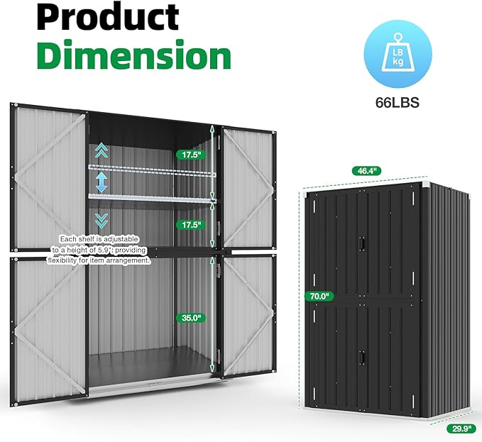 AECOJOY Large Outdoor Storage Cabinet Waterproof with Shelves, Lockable Vertical Outdoor Cabinet, Large Storage Shed Tall Weatherproof Cabinets Garden Sheds & Outdoor Storage Clearance in Dark Grey