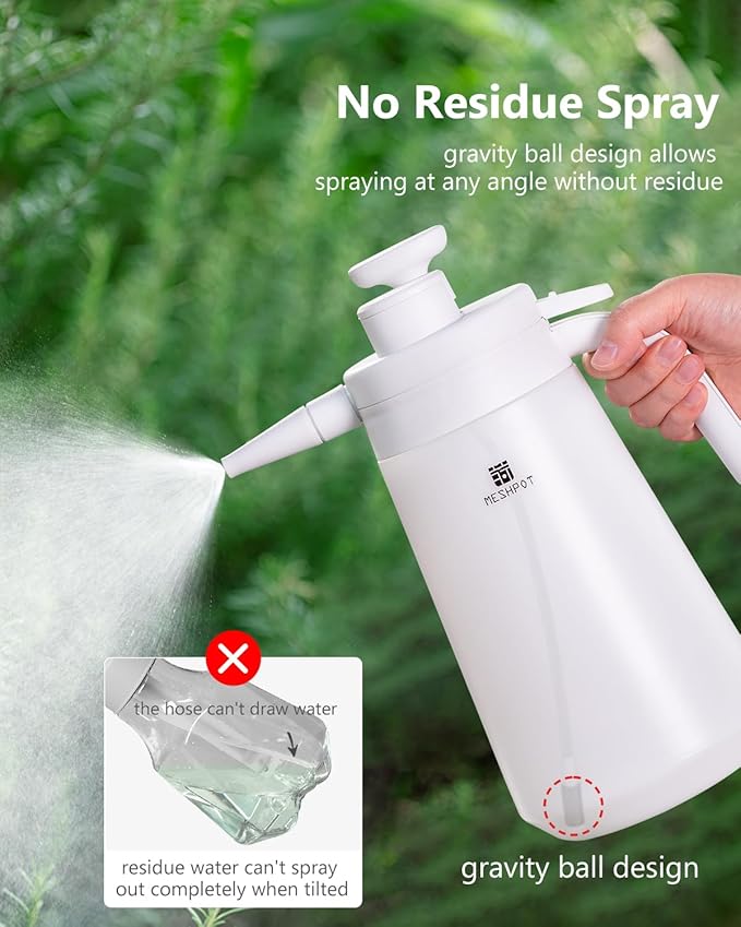 0.6 Gallon Garden Pump Sprayer, Easy to Fill with One Finger, 80 oz Small Water Sprayer Provide 3 Spraying Patterns, Handheld Weed Sprayer with Pressure Release Valve (2.4L White)