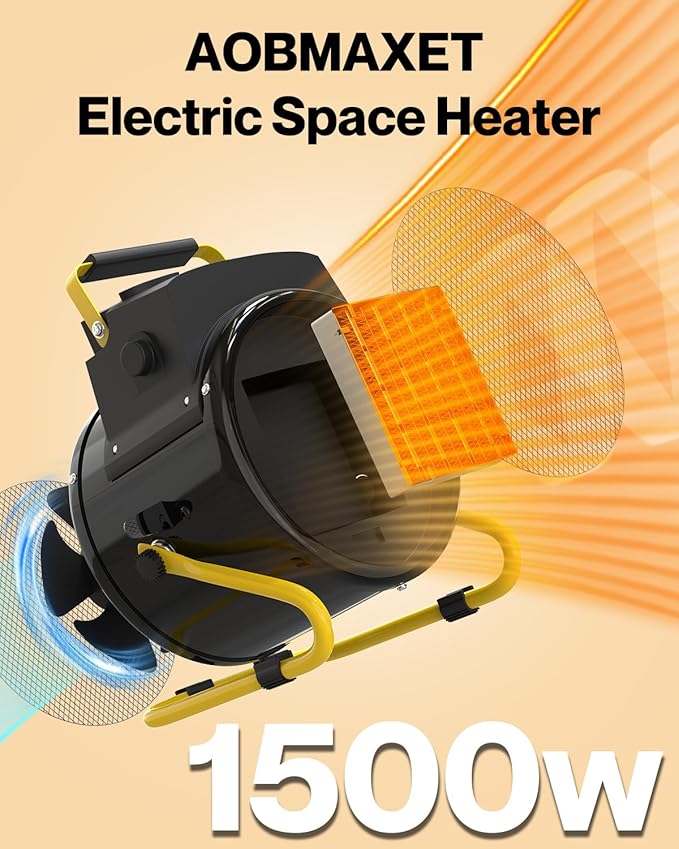 Outdoor Heaters for Patio-1500W Portable Electric Garage Heater with 2S Fast Heating, Overheat Protection, Thermostat, Space Heaters for Outdoor, Greenhouse, Room, Garage, Tent, Indoor Use