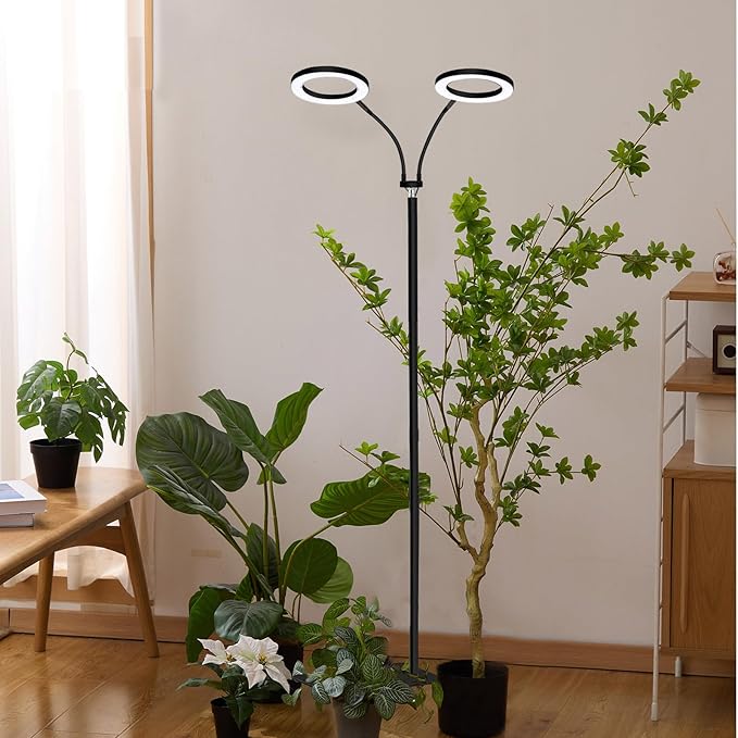 yadoker Desk Plant Grow Light for Indoor Plant, Dual-Head LED Grow Light,Height Adjustable,Automatic Timer with 8/12/16 Hours,10-Level Brightness,Ideal for Large Plant Grow