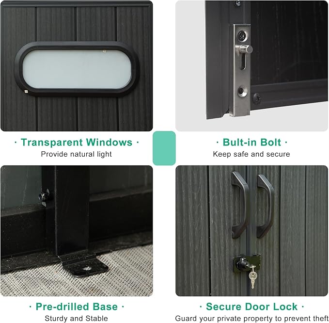 Domi 6x4FT Resin Outdoor Storage Shed with Lockable Door, Waterproof Outside Sheds with Windows & Vents, Heavy-Duty Plastic Tool Storage Shed for Patio Furniture, Lawn Mower, Bike