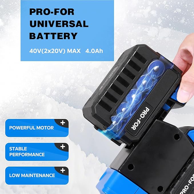 40V Cordless Snow Shovel, 13.5-Inch Battery Snow Blower Electric with Adjustable Directional Plate, 2×20V/4.0Ah Lithium Batteries and Quick Dual-Port Charger Included
