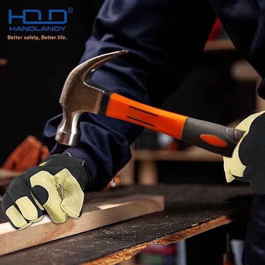 HLDD HANDLANDY Mens Leather Gardening Gloves, Utility Work Gloves for Gardening, Yardwork, Construction, Mechanics