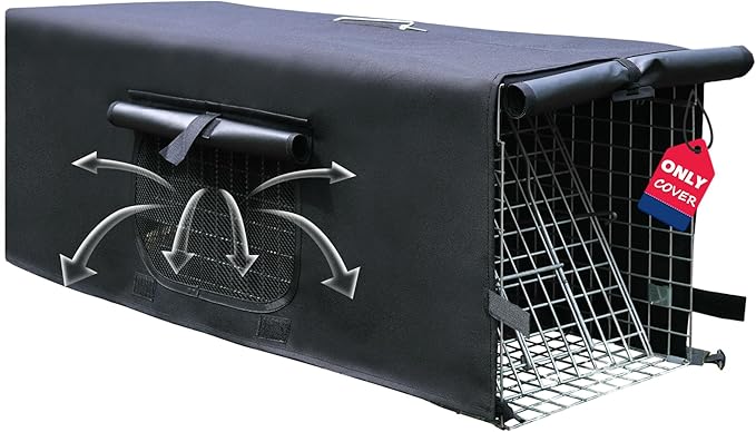 Live Animal Trap Cage Cover with Window, Large Feral Cat Trap Covers for 1-Door Humane Animal Rescue Cage 32" x 10" x 12" - (Black)