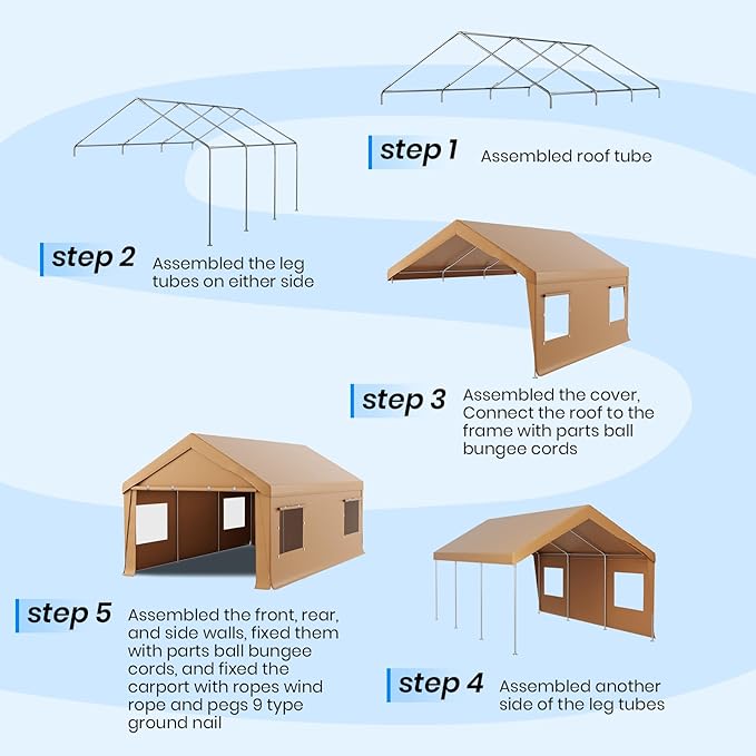 Carport 10x20 Heavy Duty Portable Garage,Carport Canopy with Roll-Up Windows & Doors,Portable Garage and Shelter with Removable Sidewalls,Car Tent Garage with All-Season Tarp for Lawnmower Bike Truck