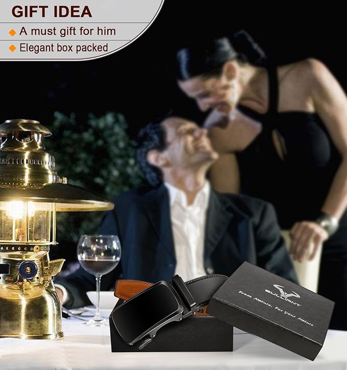 BULLIANT Men's Ratchet Belt 2 Pack-Click Leather Belt Adjustable for Men Gift 1 3/8-Cut for Perfect Fit