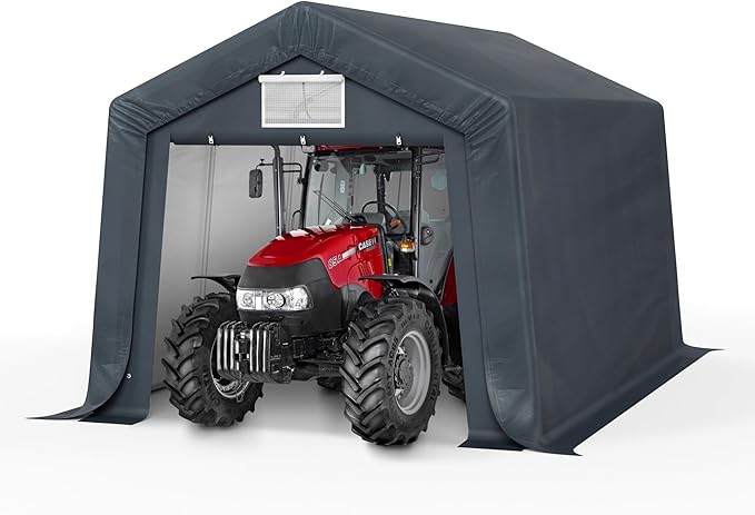 HERA'S PALACE 10x15ft Outdoor All-Season Portable Storage Shelter Shed Car Canopy Carport with 2 Roll up Zipper Doors Garage Kit Tent for Motorcycle Garden Tools