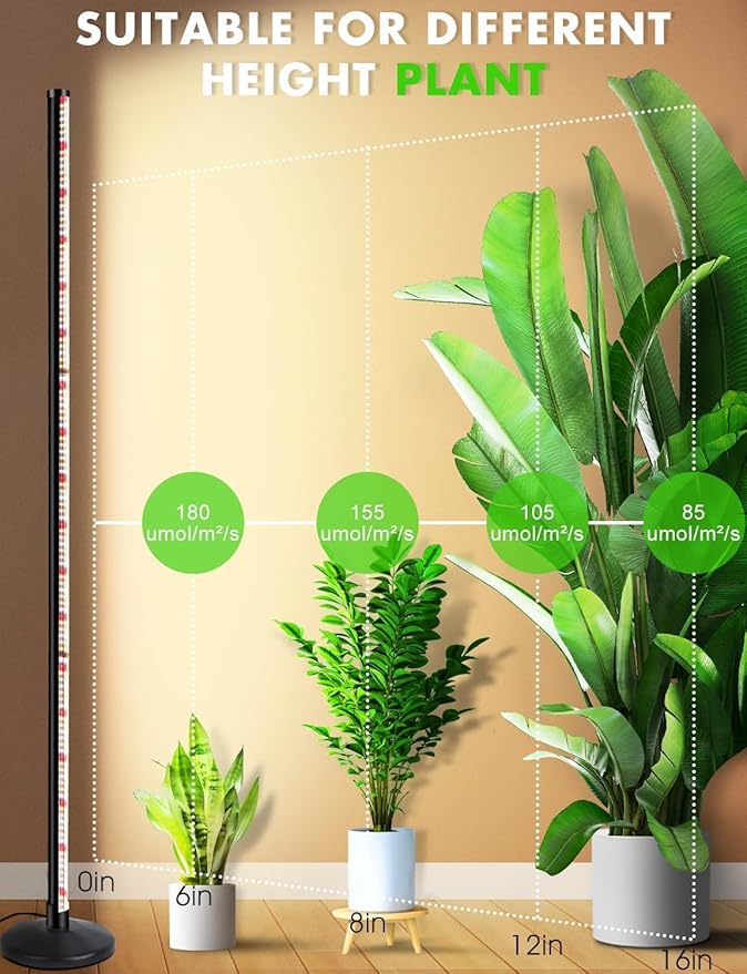 50 Inch Standing Grow Lights for Indoor Plants, 6000K Full Spectrum Plant Lights with Timer, 252 LEDs Vertical Grow Lights,10 Dimmable Levels, Adjustable Height Plant Growing Lamp, 120° Wide Coverage