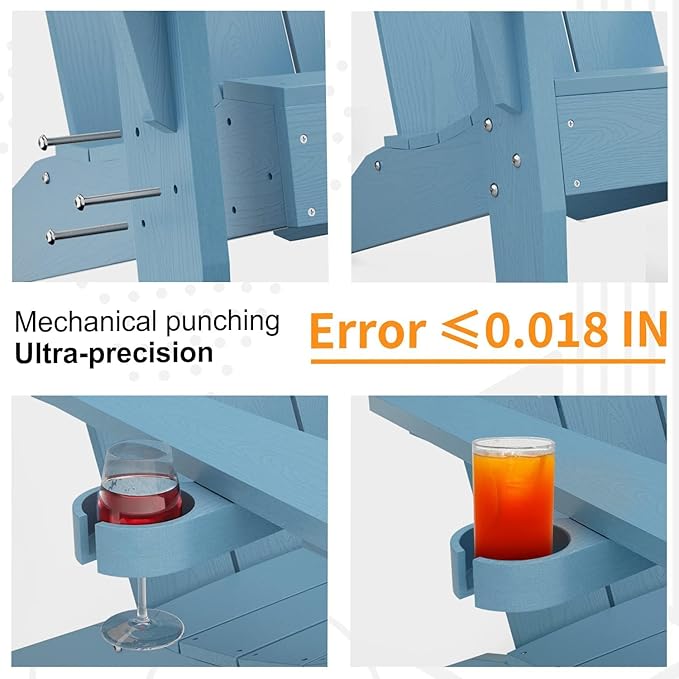 MXIMU Modern Adirondack Chairs Set of 2 Weather Resistant with Cup Holder Oversize Plastic Fire Pit Chairs Adorondic Plastic Outdoor Chairs for Firepit Area Seating (Blue)