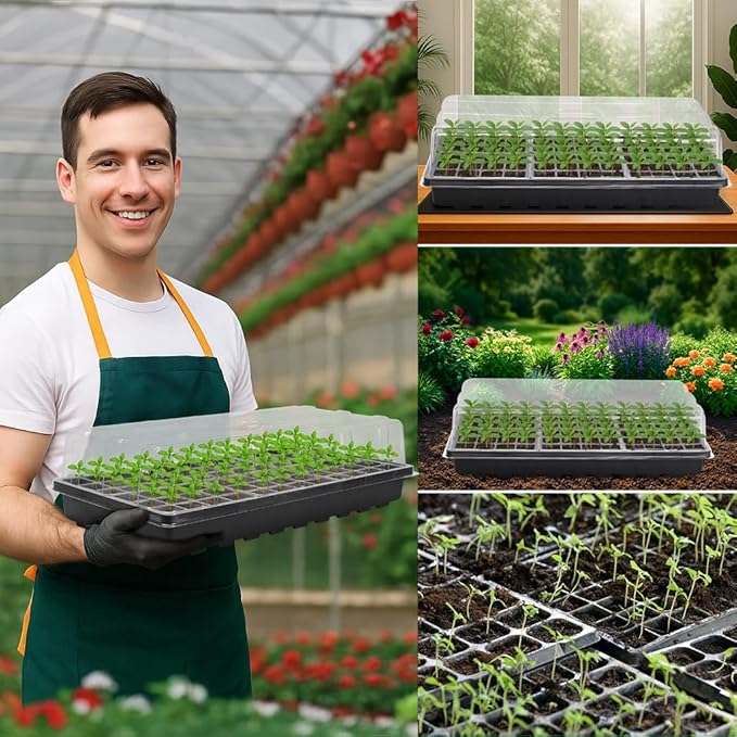 MIXC 5 Pack 1020 Seed Starter Trays with 3.6" Humidity Dome Plant Growing Tray Germination Seed Starting kit, Mini Greenhouse with Handle for Cloning Plant