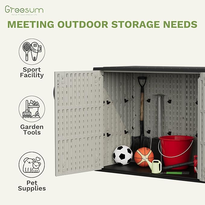 Greesum Outdoor Storage Cabinet, 25 Cu.Ft Deck Box Without Shelves, Waterproof Plastic Storage Bin for Patio Cushions, Gardening Tools, Lockable and Sidehandles, UV Resistant, Beige