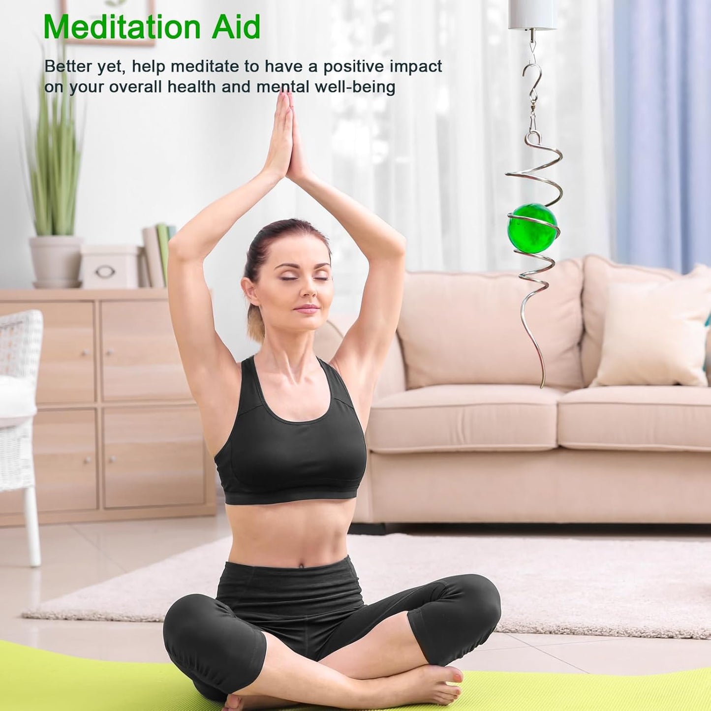 Wind Spinner Tail, Wind Spinners Stabilizer with Green Glass Orb, Gazing Ball Spiral, Sun Catcher Rainbow Maker Hanging Decoration Decor for Yard Garden, Saint Patrick's Day Gift Ideas