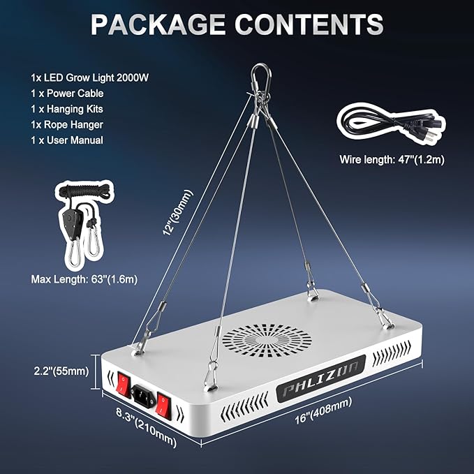 Phlizon pro2000W High Power Led Grow Light with High Yield Diodes Full Spectrum LED Grow Lights for Indoor Plants Greenhouse Veg Bloom Light Hydroponic Grow Lamp