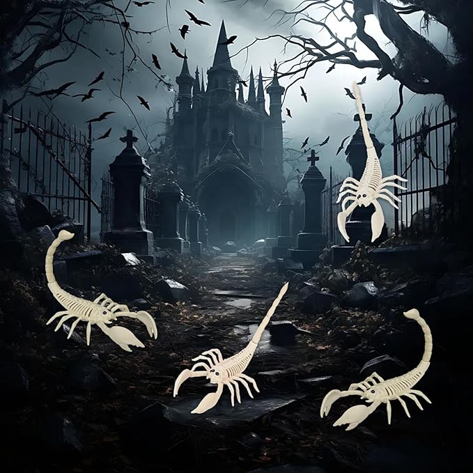 Halloween Animal Skeleton Decor Halloween Decorative Horrible Cow Bat Spider Rat Bones for Decoration (4, Scorpion)