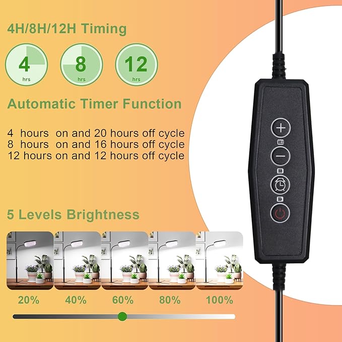 Super-Bright Grow Light 100W 336LEDs, 6000K White Full Spectrum Plant Growing Lamp for Home Office Indoor Plants,Adjustable Height & Auto Timer 4 8 12Hrs, 12V 3A High Power Output for Faster Growth
