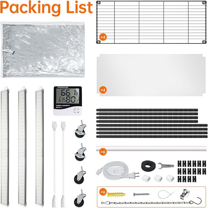 Indoor Greenhouse with Grow Light, Plant Stand with 3 Pack Full Spectrum Plant Lights, 3 Color Modes, Plant Shelf with Tent for Indoor Plant, Seed Starting, Seed Tray, 35.4"x13.8"x59"