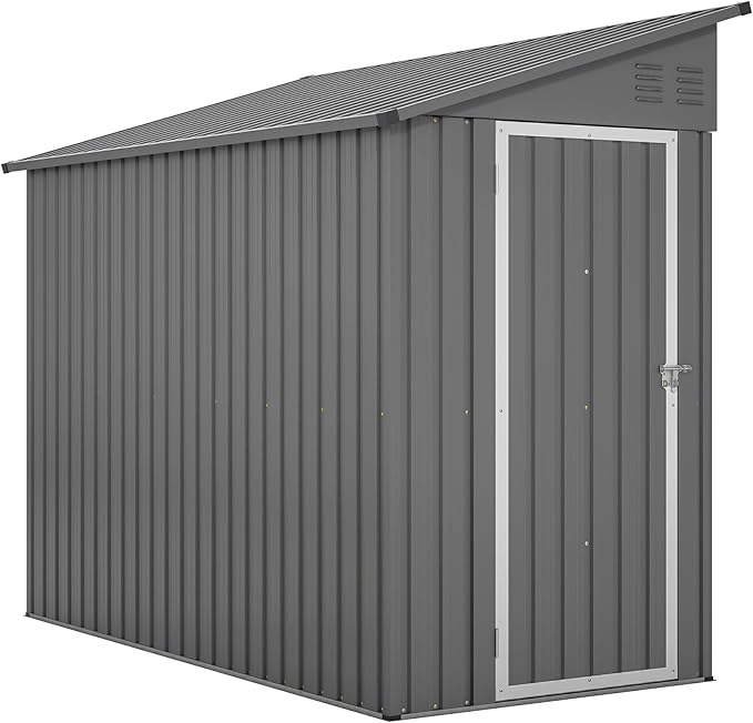4×8 FT Outdoor Metal Storage Shed,Heavy-Duty Lean to Storage Shed with Floor Base,Garden Tool Metal Storage House W/Lockable Door and 2 Air Vents,Weather Resistant,for Backyard,Patio,Lawn,Gray