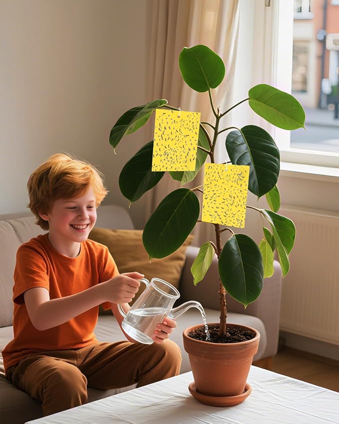 Plant Fly Sticky Trap Sticks, Sticky Gnat Traps for Indoor Plants, with Kids Gardening Gloves, 25PCS, Non-Toxic, Odorless, Harmless to Vegetables, Fruits, Plants