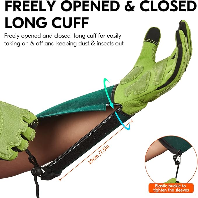 Vgo... Gardening Gloves Ladies,Safety Work Gloves,Long Sleeves Gauntlet,Puncture Proof,Touchscreen(Size S,Light green,SL7477)