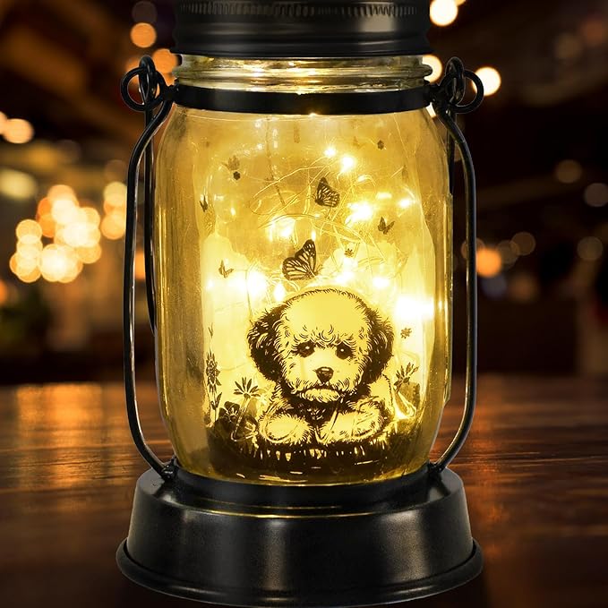 kyoryuger Bichon Dog Gifts for Women/Men Bichon Frise Solar Lanterns Birthday Dog Lovers Lantern Pet Loss Dog Memorial Lights Solar Garden Decoration for Yard, Patio,Backyard,Porch Torches Light