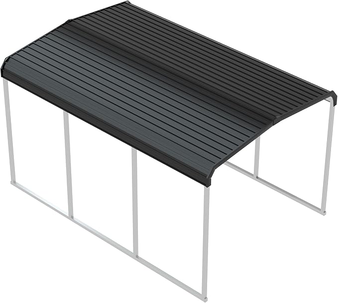 Xilingol Metal Carport, Heavy Duty Carport Canopy with Galvanized Steel Frame and Roof, Outdoor Storage Shed, Car Tent Garage Shelter for Pickup, Truck, Boat and Tractor, Grey (10x15 FT)